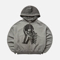 SKULL ZIPPED LOOSE HOODIE - METALLIC GREY