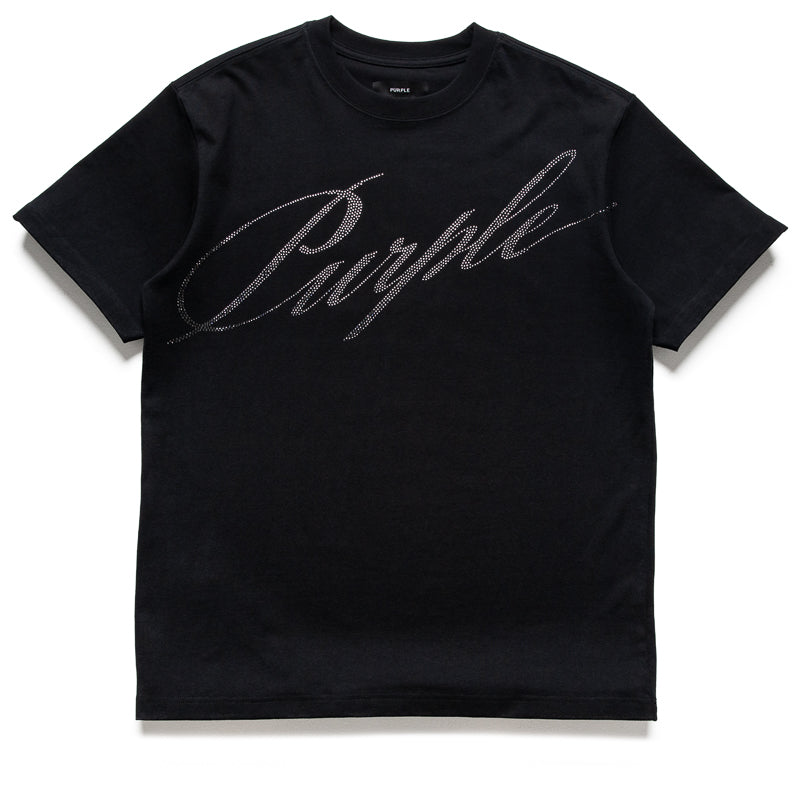 Purple Brand Crystal Slanted Script Tee - Black