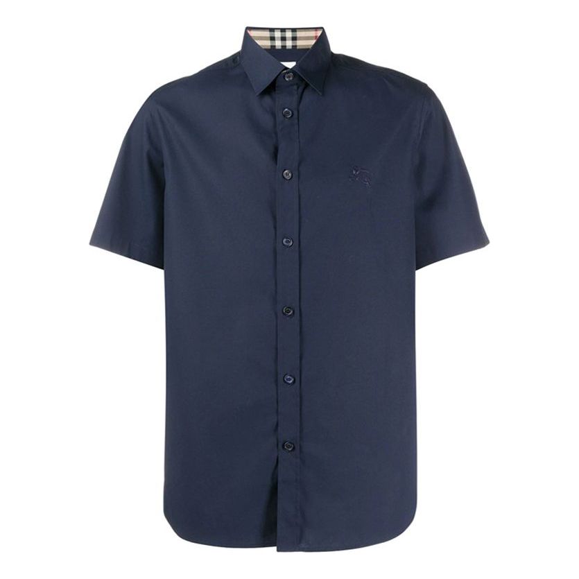 Men's Burberry Casual Shirt Short Sleeve Navy Blue 80257651