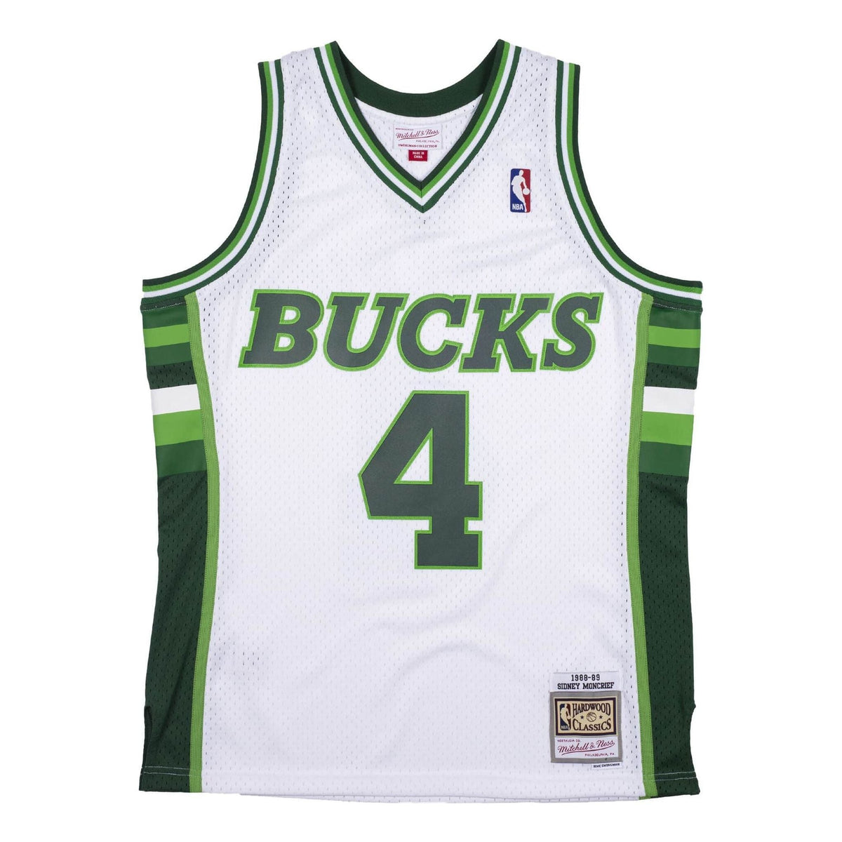 Mitchell & Ness x NBA Milwaukee Bucks 1988-89 Swingman Jersey 'Sidney Moncrief 4' SMJYCP19229-MBUWHIT88SMO