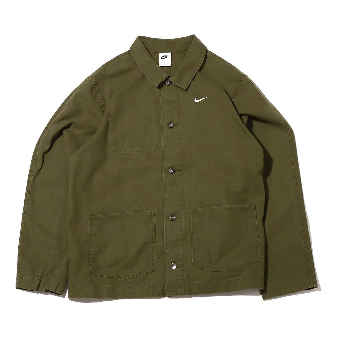 Men's Nike Solid Color Logo Lapel Casual Long Sleeves Military Green Jacket DQ5185-326