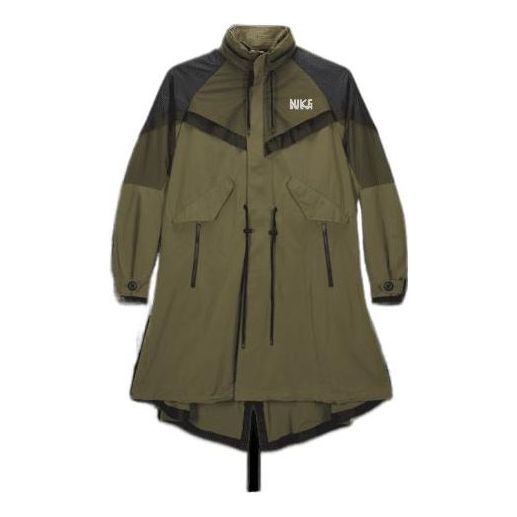 Nike x sacai Funnel-Neck Oversized-Fit Shell Trench Jacket Asia Sizing 'Medium olive' DQ9028-222