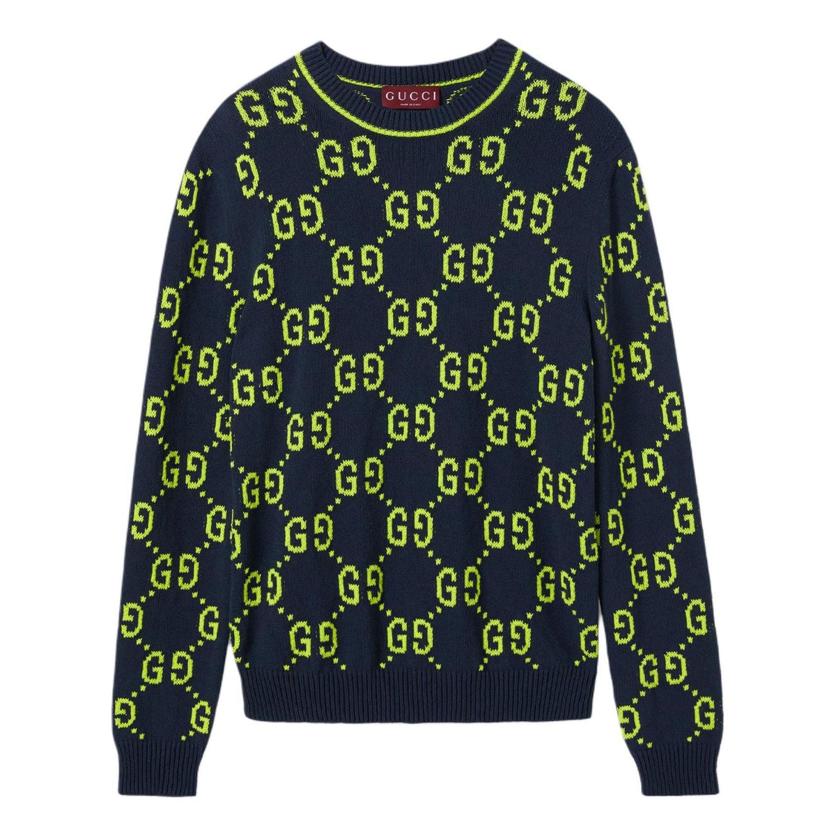 Gucci GG Cotton Jacquard Crewneck Sweater 'Navy Lime Green' 791043-XKD35-0401