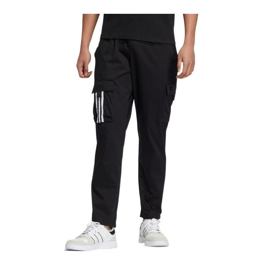 Men's adidas neo Casual Pocket Solid Color Stripe Sports Pants/Trousers/Joggers Black HC9671