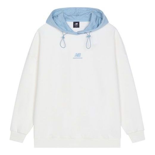(WMNS) New Balance Logo Fleece Hoodie Asia Sizing 'White Blue' AWT13346-AS9