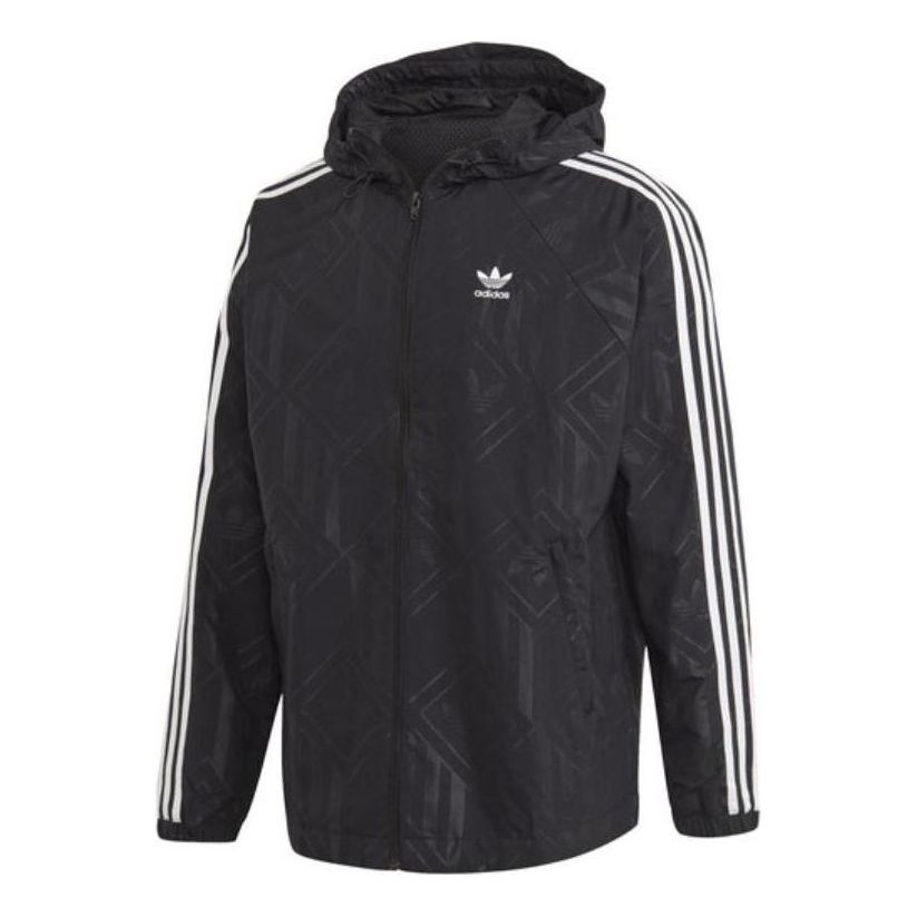 Men's adidas originals Stripe Logo Casual Sports Hooded Jacket Autumn Black GD5844