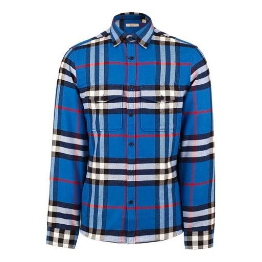Men's Burberry Casual Plaid Long Sleeves Shirt Blue 39421611