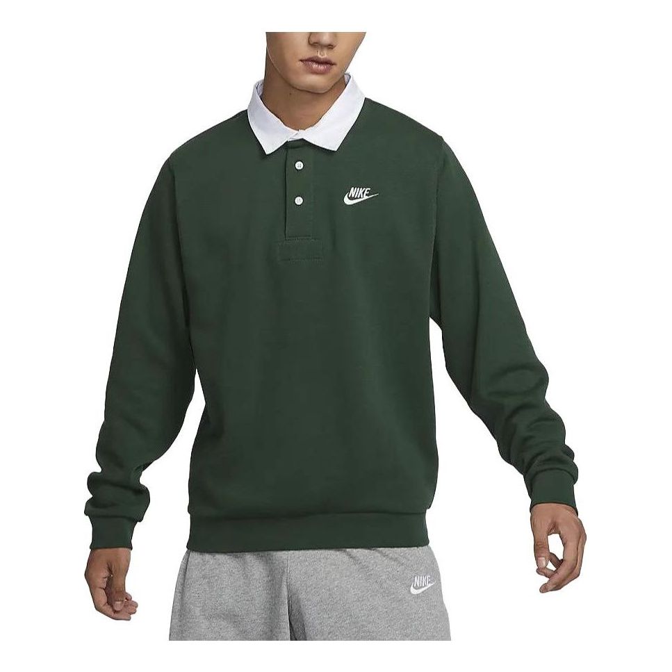 Nike Club Fleece Bushed Back Long Sleeve Polo Shirt 'Green' DX0538-323