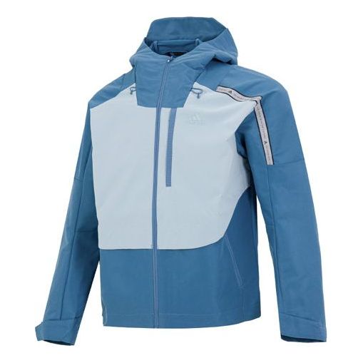 Men's adidas Th Protek Wvjkt Colorblock Stripe Athleisure Casual Sports Hooded Jacket Blue HM5166