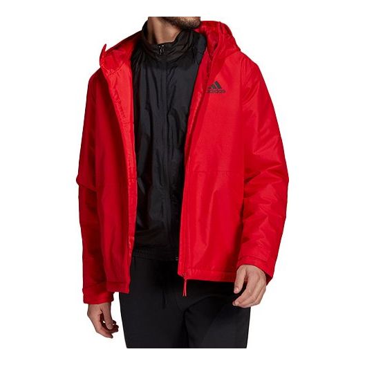 adidas Casual Sports Windproof Hooded Jacket Red GN3236