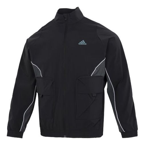 Men's adidas St Pkt Wvjkt Athleisure Casual Sports Logo Stand Collar Woven Jacket Black HM5144