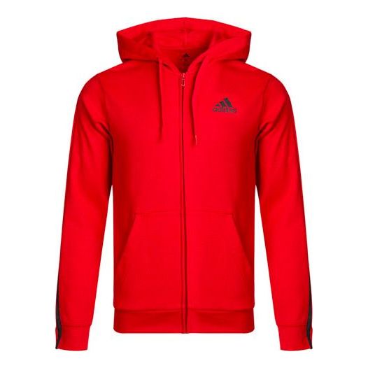Men's adidas Logo Hooded Zipper Knit Red Jacket GP8604