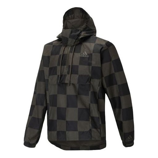 adidas M Wv Jkt Plaid Casual Stay Warm hooded track Jacket Black HU0411