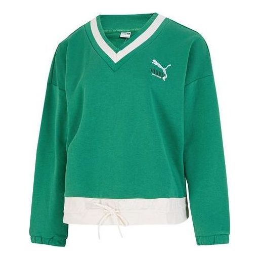 (WMNS) PUMA Logo V neck Sweatshirt 'Green' 537524-86