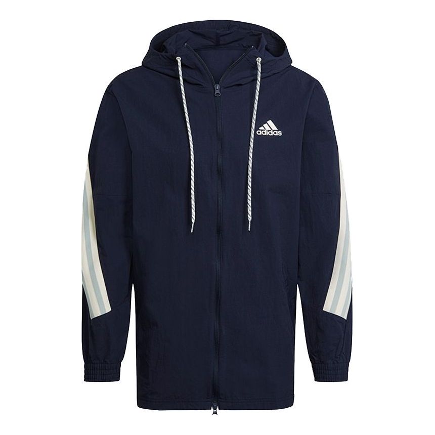 adidas M 3s Tape Jkt Colorblock Casual Sports Hooded Jacket Navy Blue GM3835