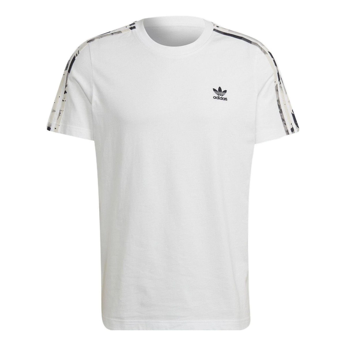 Men's adidas Logo Embroidered Stripe Round Neck Sports Short Sleeve White T-Shirt HK2798