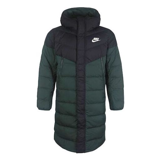 Nike mid-length Colorblock Casual Sports hooded down Jacket Green CU0281-045