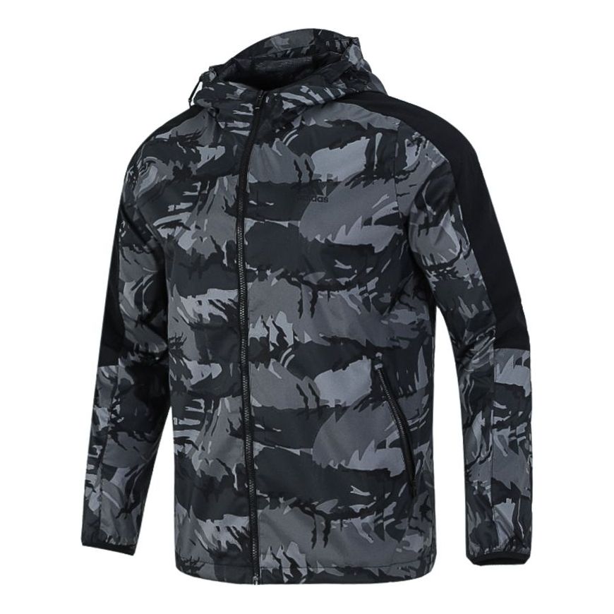 adidas Camouflage Sports hooded Casual Running Jacket Black H40232