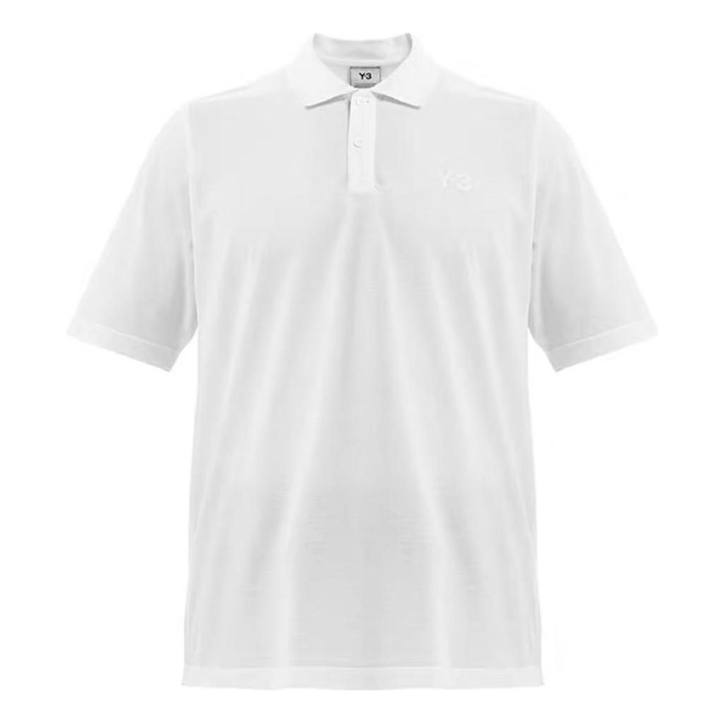 Men's Y-3 Solid Color Logo Polo Shirt White FN3356