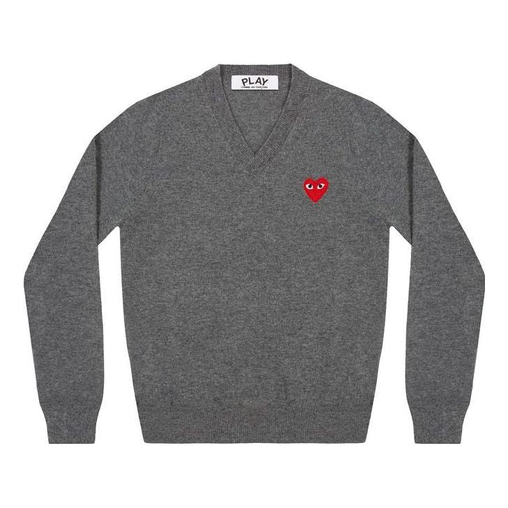 COMME des GARCONS PLAY V-Neck L/S T-shirt Red Emblem 'Grey' AZ-N002-051-3