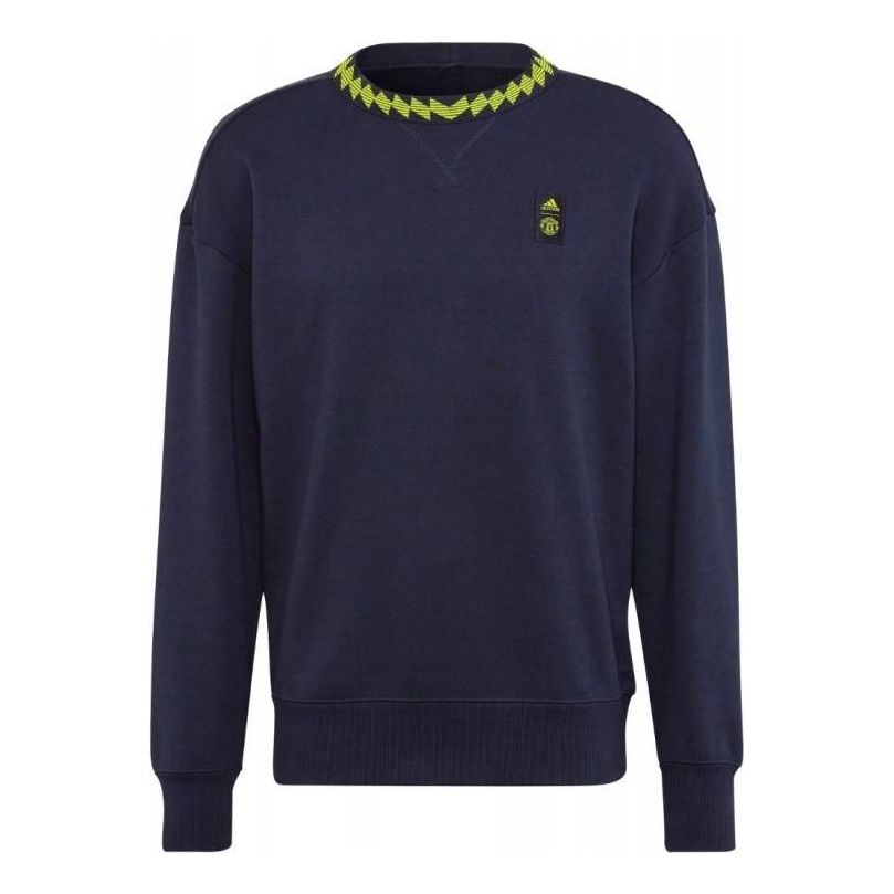 Men's adidas Solid Color Logo Athleisure Casual Sports Pullover Round Neck Blue HE6652